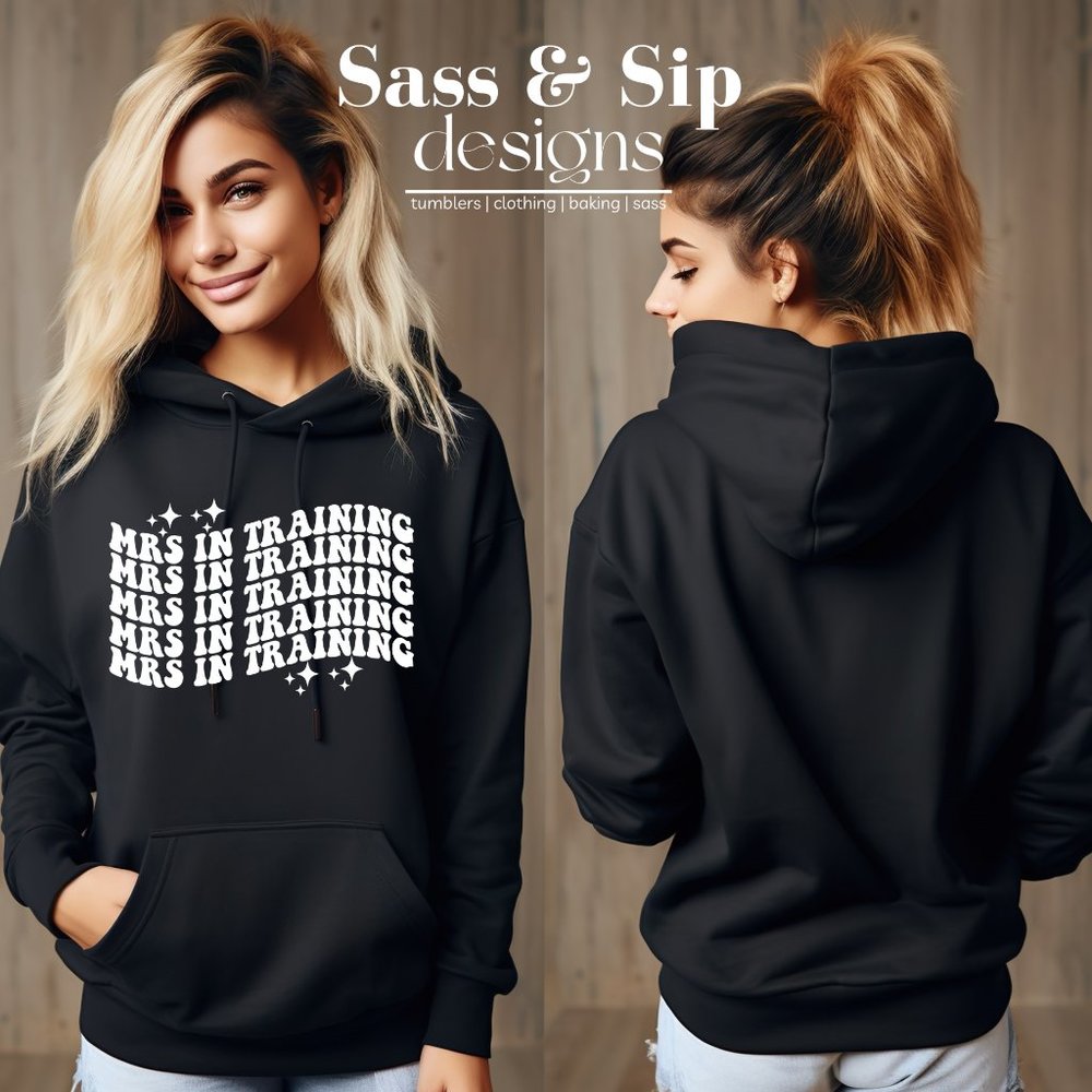 Mrs. In Training, Wavy Font, Oversized Hoodie, Comfort, Bridal, Bride To Be